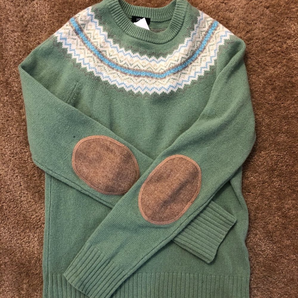 J Crew Fair Isle Elbow Patch Sweater